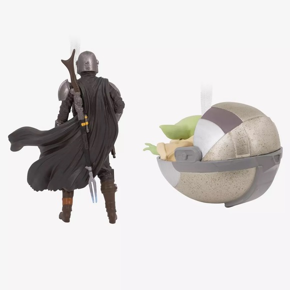 HALLMARK STAR WARS THE MANDALORIAN The Child & Mando ORNAMENT SET! Christmas NIB - Picture 2 of 4